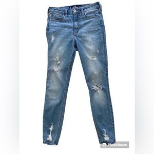 Hollister High-Rise Crop Super Skinny Blue Denim 5 Pocket Jeans Size 1R